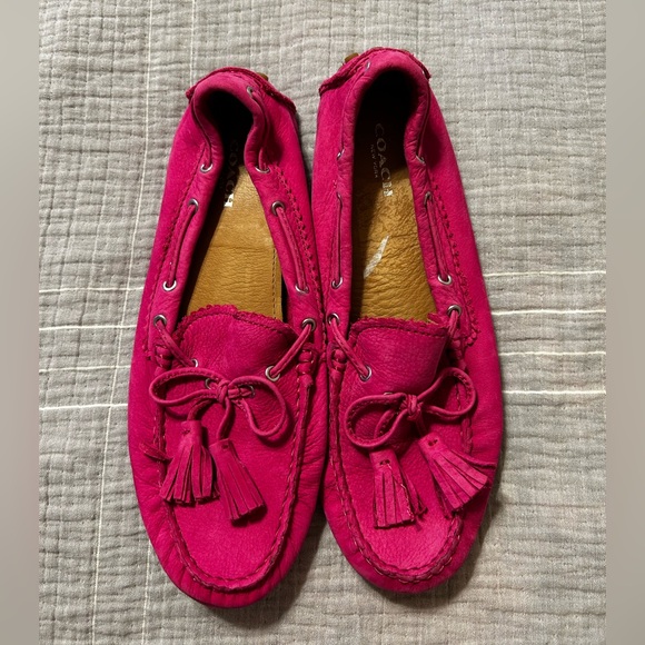 Coach Nadia Suede Hot Pink Driving Loafer Flats Women's Size 8 - Picture 1 of 4